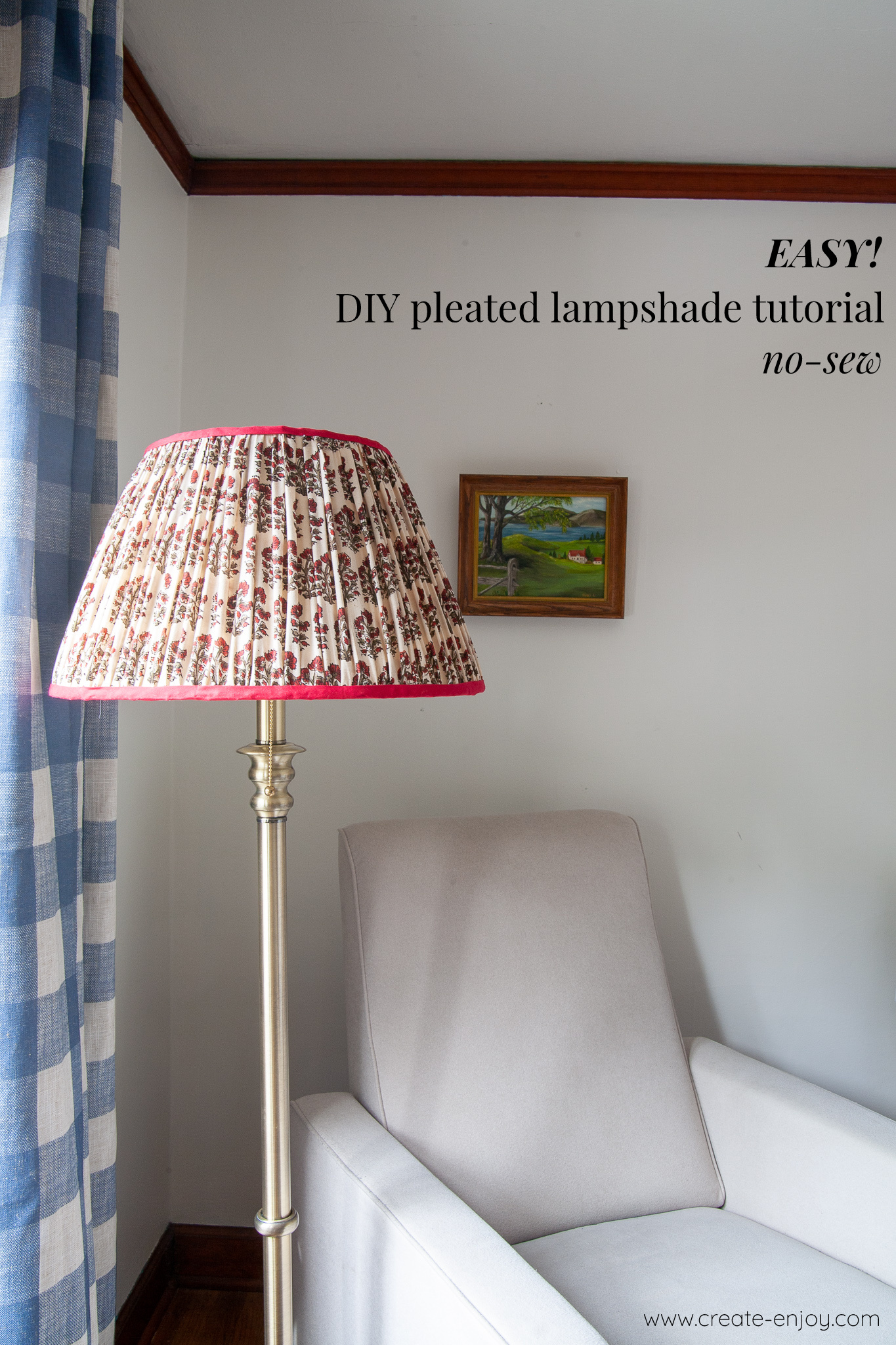 EASY contrast trim pleated lampshade tutorial no sew minimal